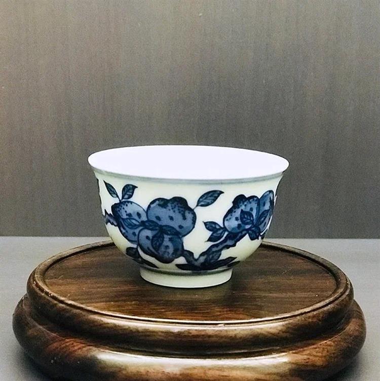 老猫烧·清雍正款青花福寿纹小茶杯