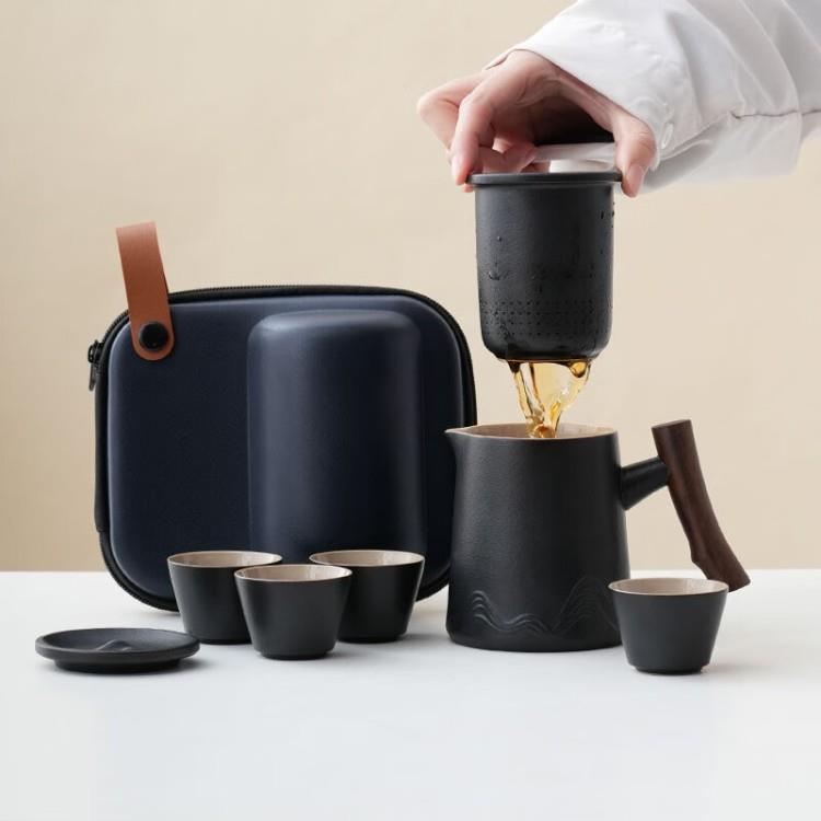 便携式户外露营茶具套装茶水分离泡茶一壶四杯7件套