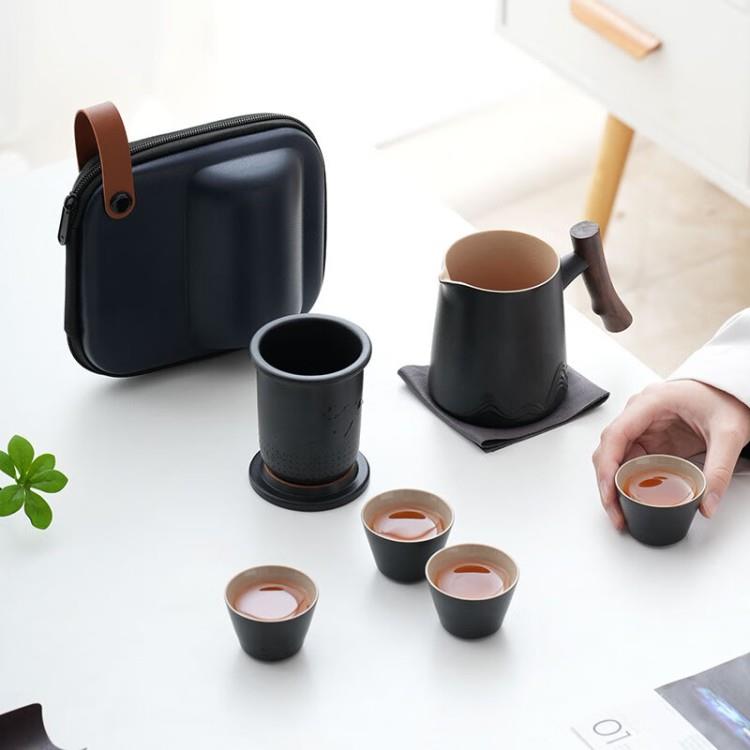 便携式户外露营茶具套装茶水分离泡茶一壶四杯7件套