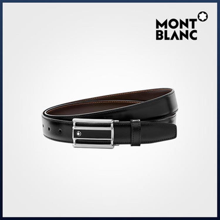Montblanc/万宝龙黑色棕色双面自由剪裁 矩形镂空三环带扣(3cm)商务腰带