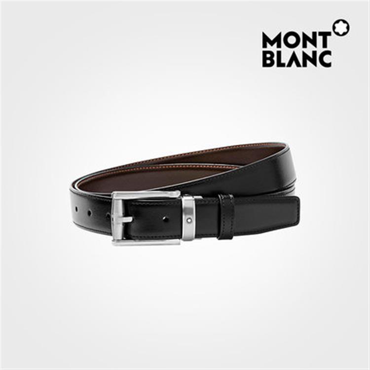 Montblanc/万宝龙黑色棕色双面自由剪裁马蹄形闪亮镀钯针式带扣商务腰带